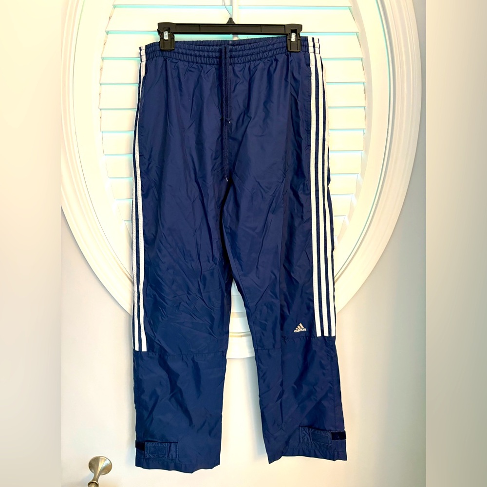 Vintage navy adidas men’s sz med track pants wind‎ breaker pockets drawstring